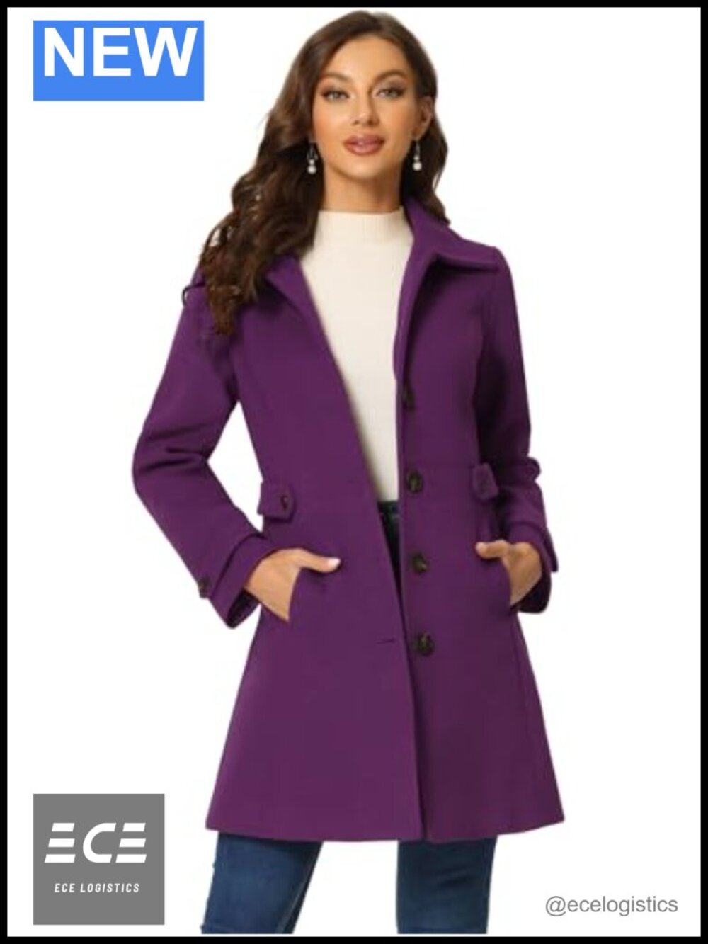 Classic Single Breasted Overcoat Pea Coat with Pockets